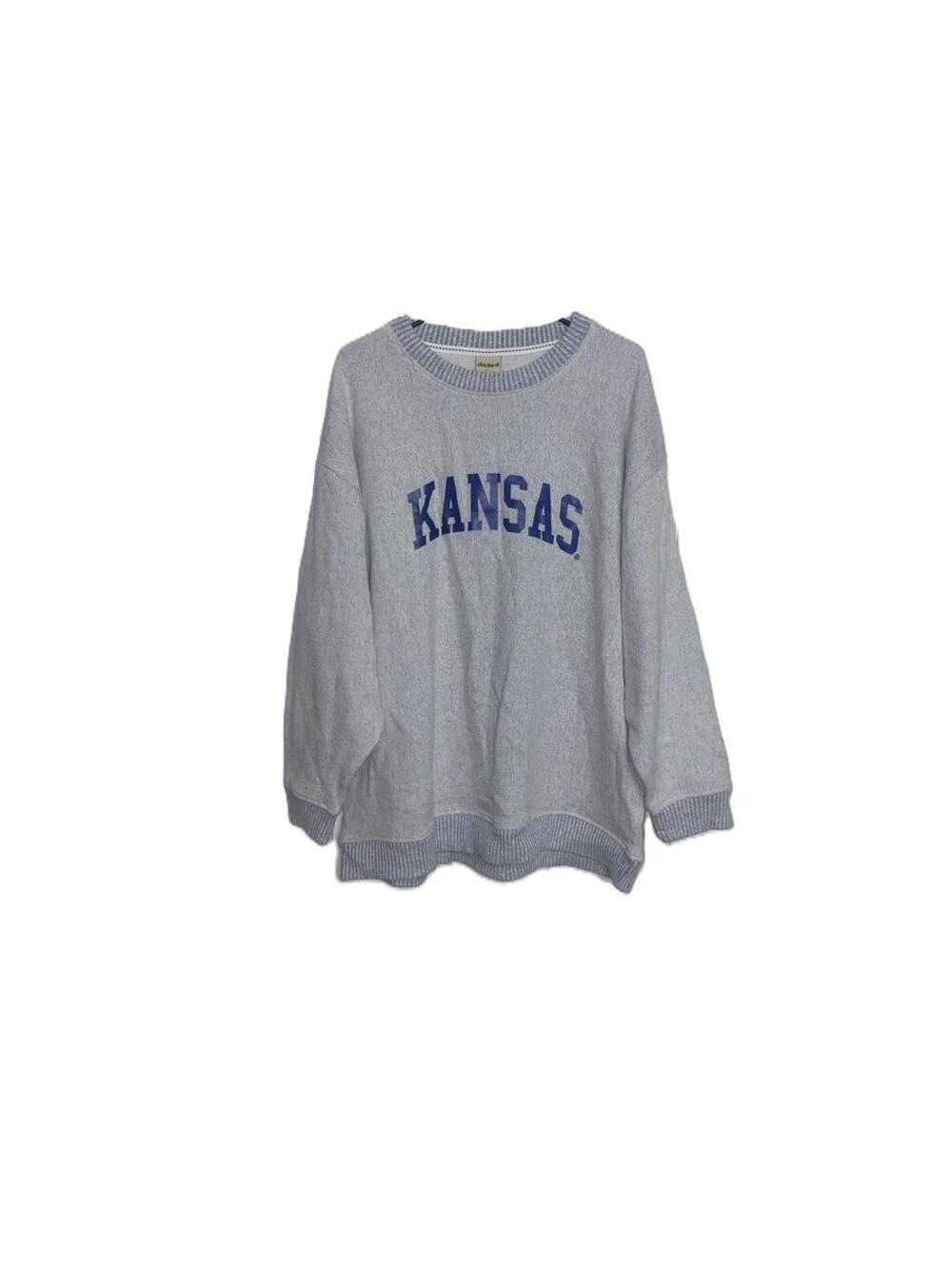 Chicka-d Kansas Gray Oversized Knit Sweatshirt Cozy College Style XL Women